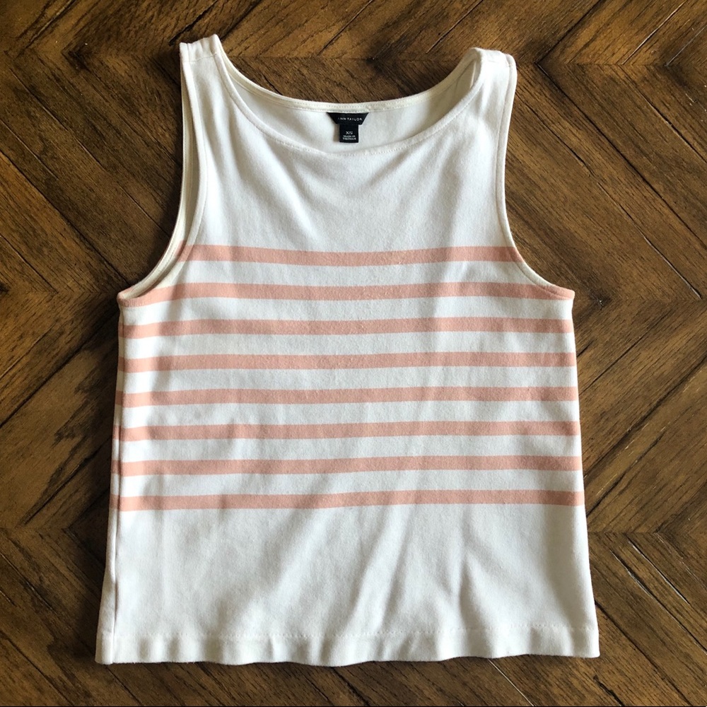 Ann Taylor White & Pink Striped Tank Top